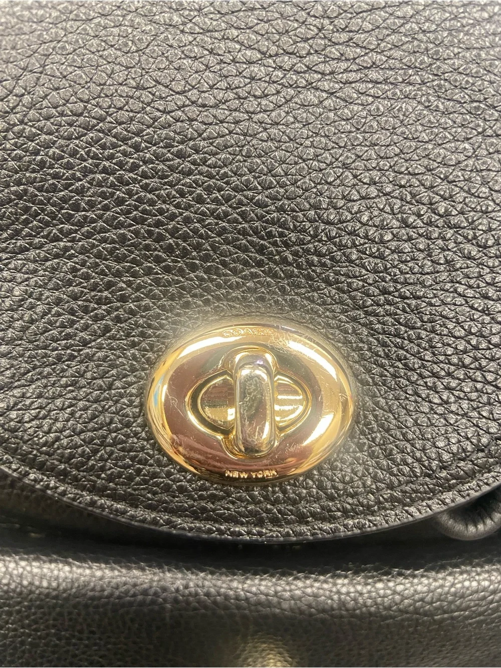 Coach Black Pebbled Leather Mini Backpack with Gold Hardware Accents